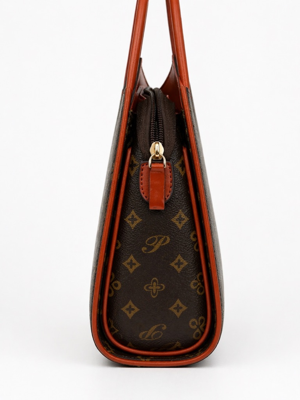 Monogram Print Top Handle Satchel – Brown / Gold Hardware - Picture 2 of 6